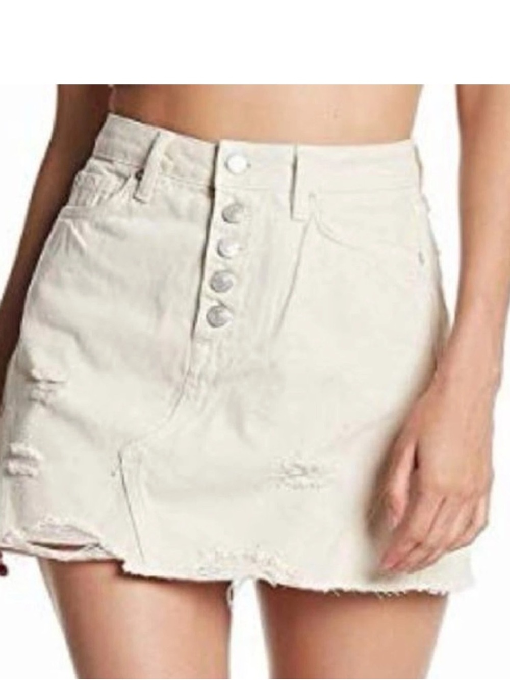 We The Free Cream High-Rise Distressed Button Detail Skirt size 27